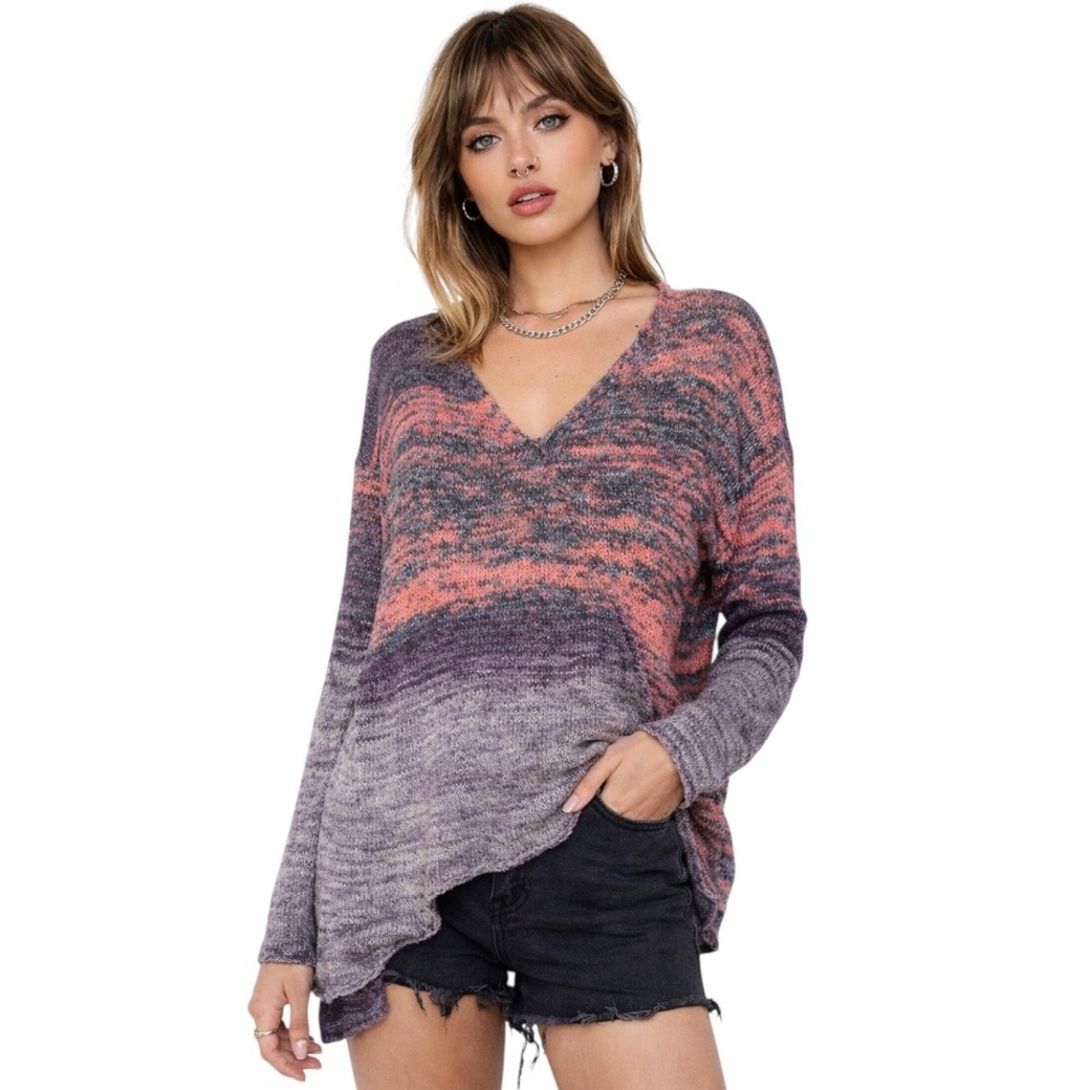 PrAna Knit Sweater Lightweight Size L Boho Asymmetrical Purple Beach Coastal